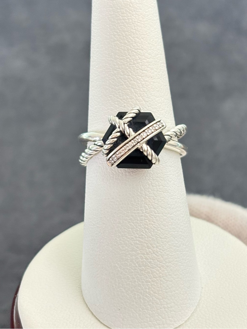 David Yurman Cable Wrap Ring with Black Onyx & Diamonds 7